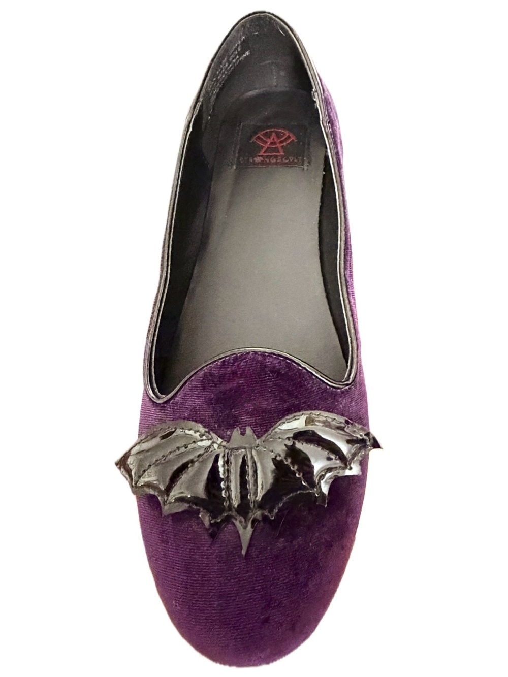 Strange Cult Purple Velvet black Bat Flat shoes goth vampire Halloween vibes 8M
